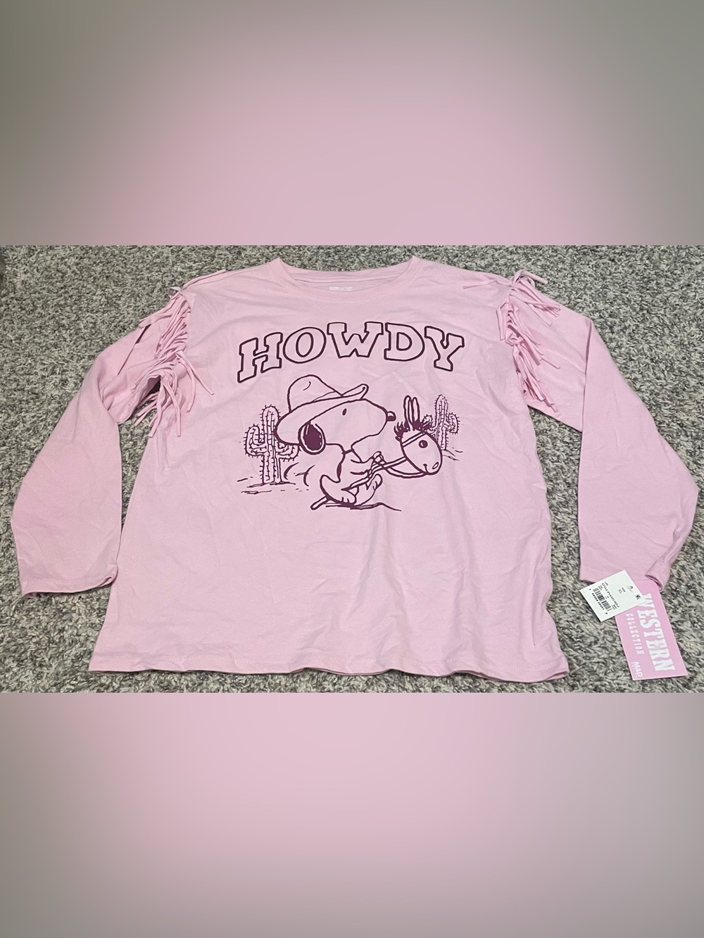 Peanuts Pink 'Howdy' Snoopy Long Sleeve Tee